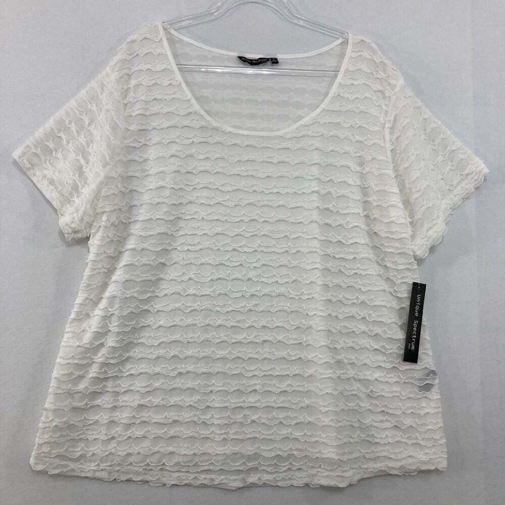 New Unique Spectrum size 3X White‎ Stretch Lace Detail Stretch Blouse